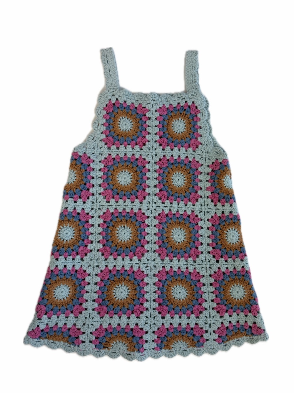 Zara Crochet Multicolor Knit Dress Size 1 1/2 Years 18M  Granny Squares Hippie
